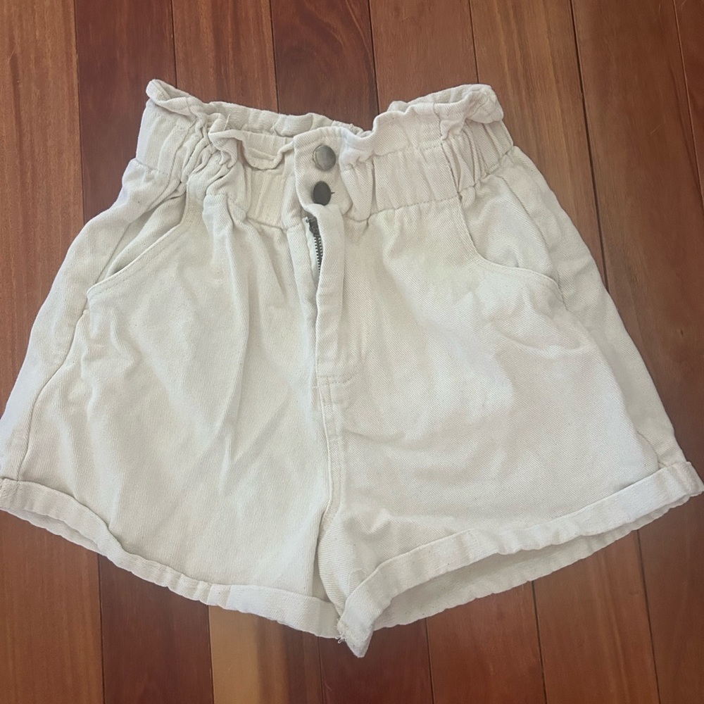 Denim paper bag shorts